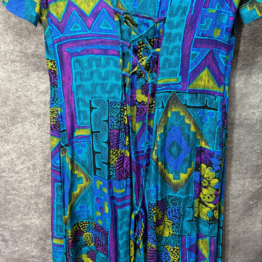 Vintage Moon Dance Wide Leg Jumpsuit Size 8 Aztec Southwestern Blue Funky Artsy - Picture 8 of 16